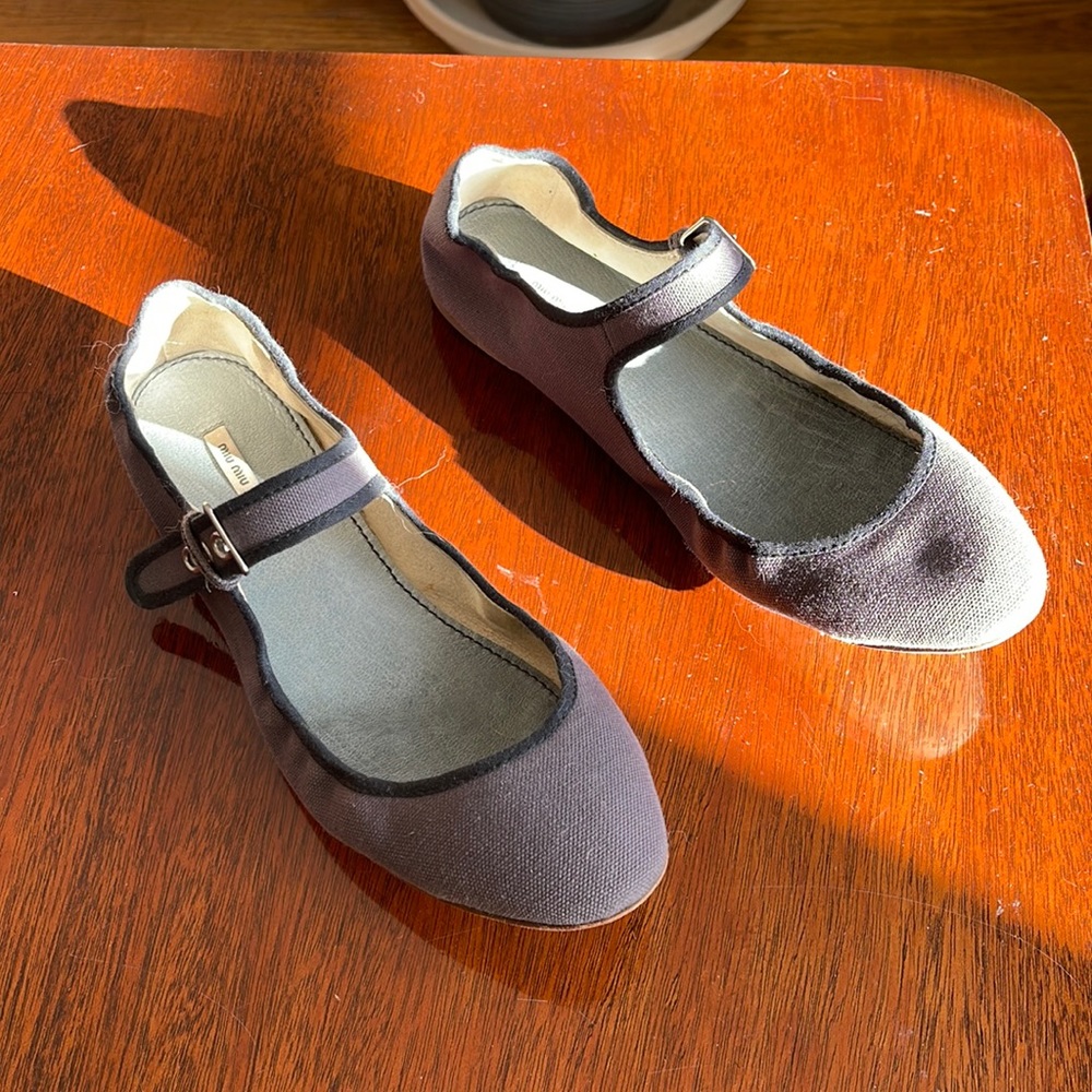 Grey Miu Miu buckle ballet flats, Sz 38.5 / 8